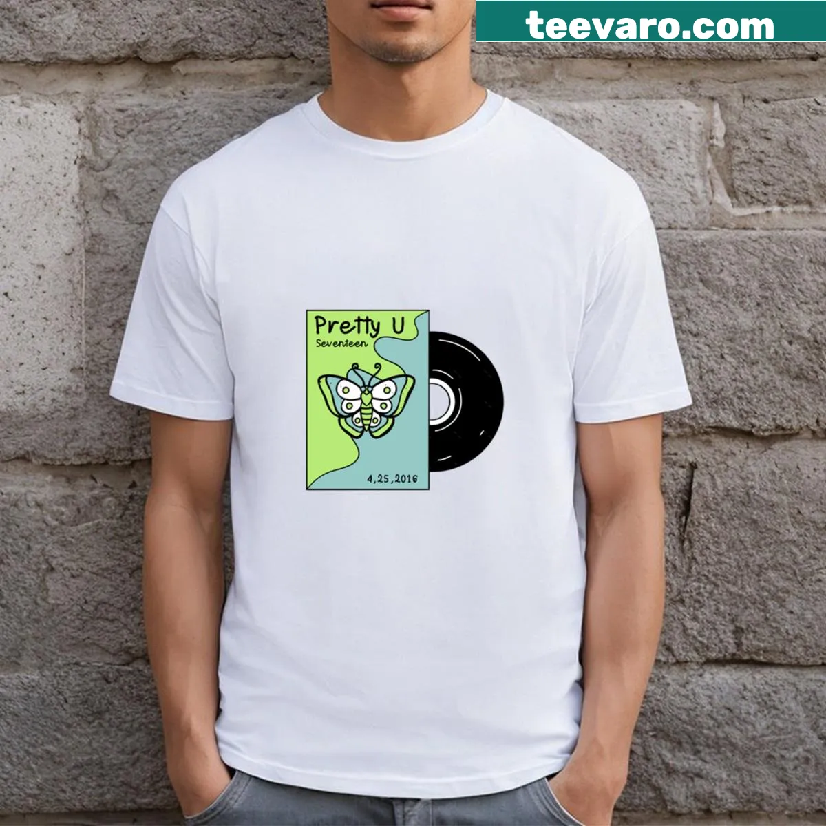 Text design celebrating Seventeen Pretty U on a T-shirt — on a men's t-shirt
