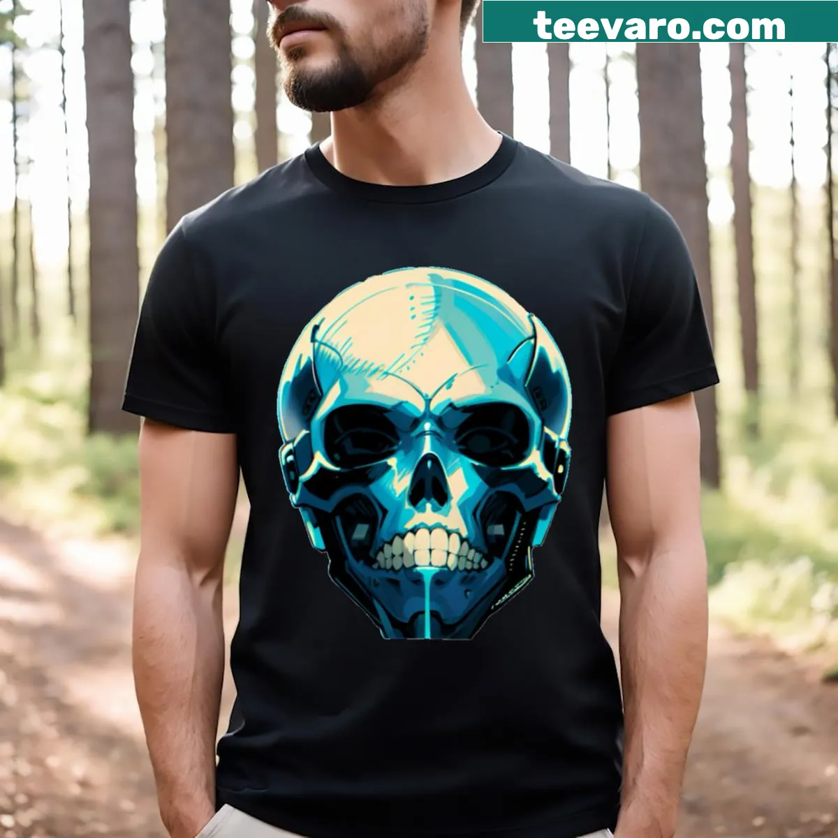 Glowing skeleton illustration on a spooky t-shirt — on a men's t-shirt