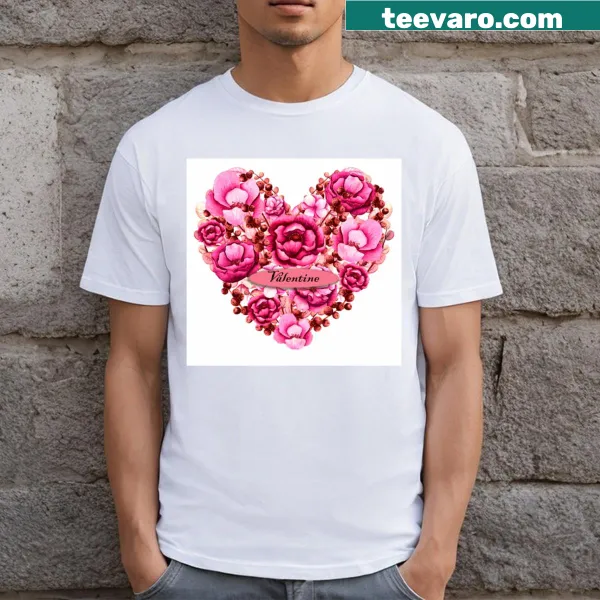 Romantic Flower Heart T-shirt featuring a heart and floral design