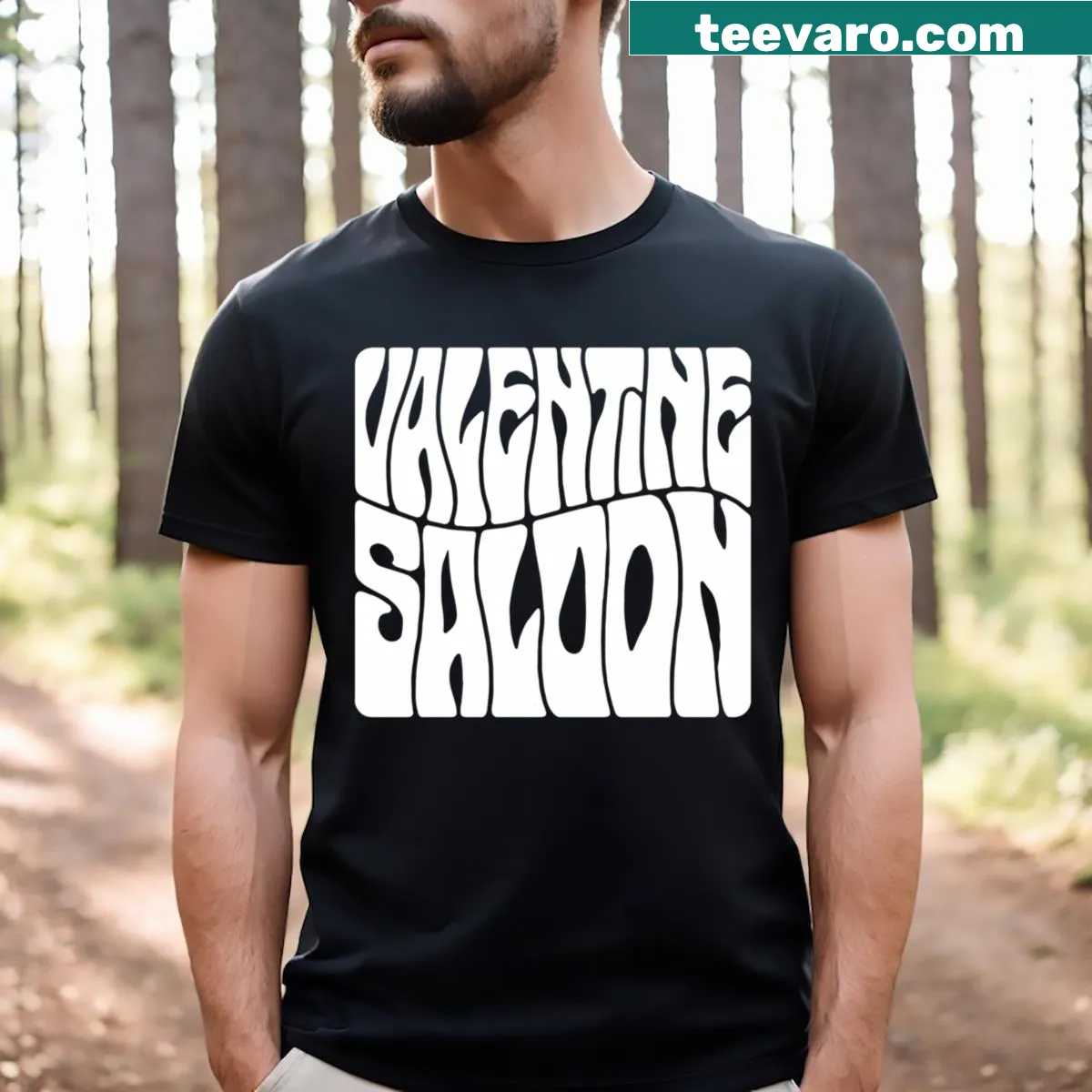 Trippy vintage-style Valentine Saloon t-shirt with playful graphics — on a men's t-shirt
