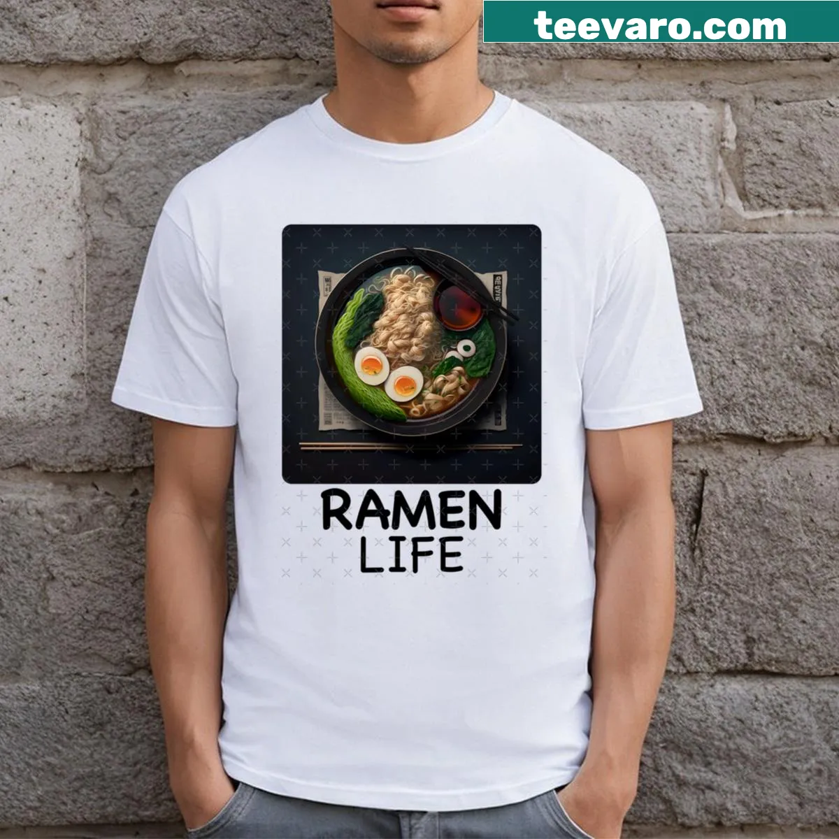 Cute T-shirt featuring Vietnamese ramen illustration — on a men's t-shirt