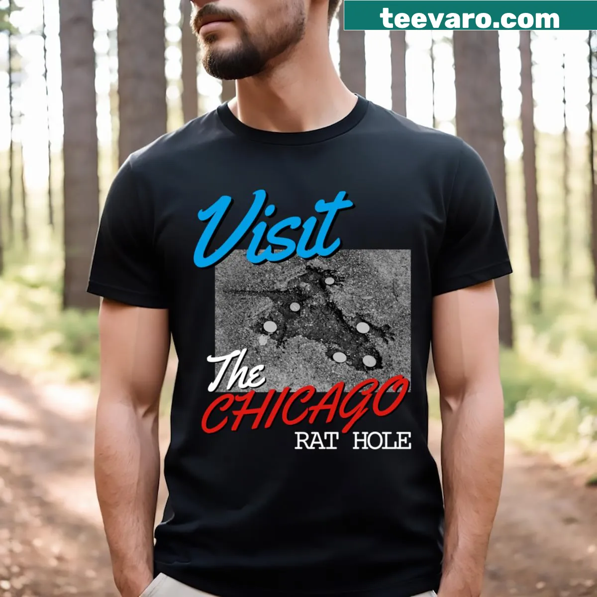 Funny tourist t-shirt featuring Chicago Rat Hole graphic. — on a men's t-shirt