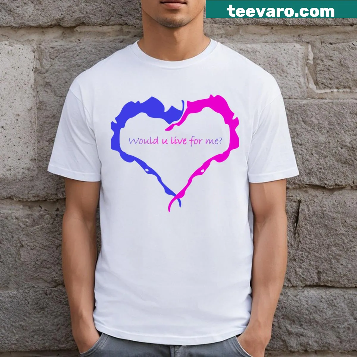 Typography T-shirt with the quote 'Would U Live For Me' — on a men's t-shirt