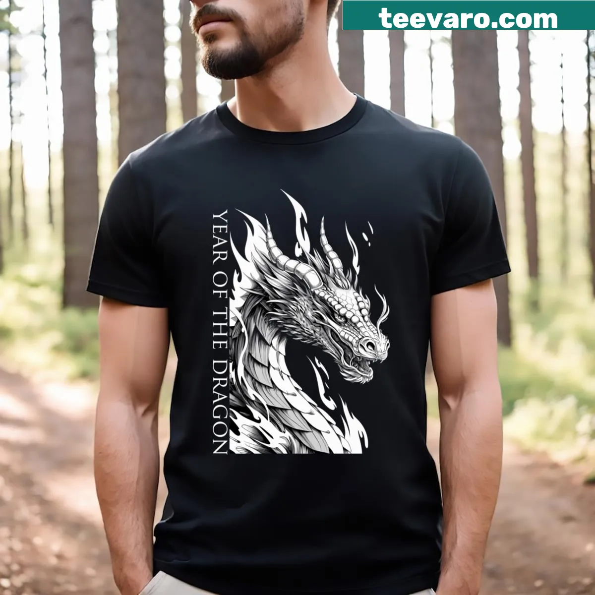 Black and white anime dragon illustration on a T-shirt — on a men's t-shirt