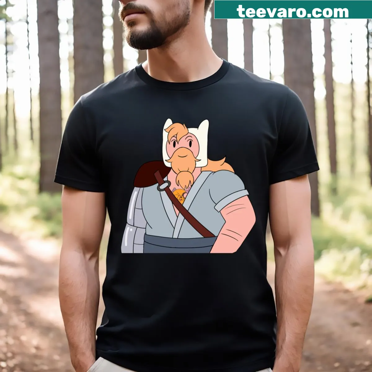T-shirt featuring Finn, Fionna, and Cake from Adventure Time — on a men's t-shirt