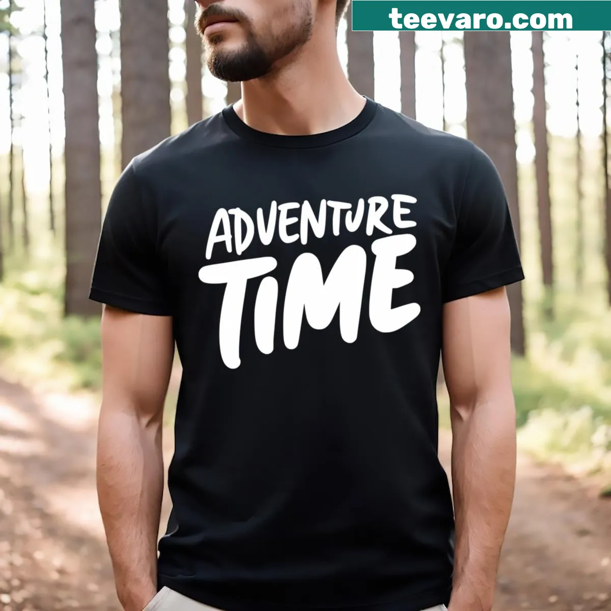 Adventure Time themed T-shirt with symbols and characters illustration — on a men's t-shirt