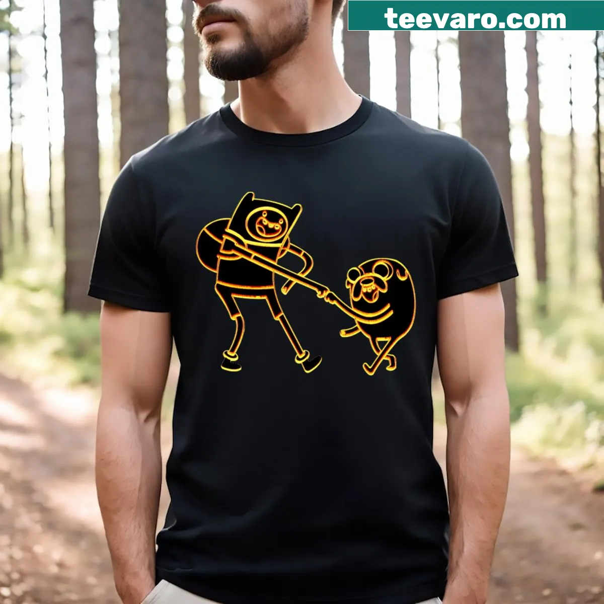 Adventure Time Finn and Jake t-shirt with playful graphic design — on a men's t-shirt
