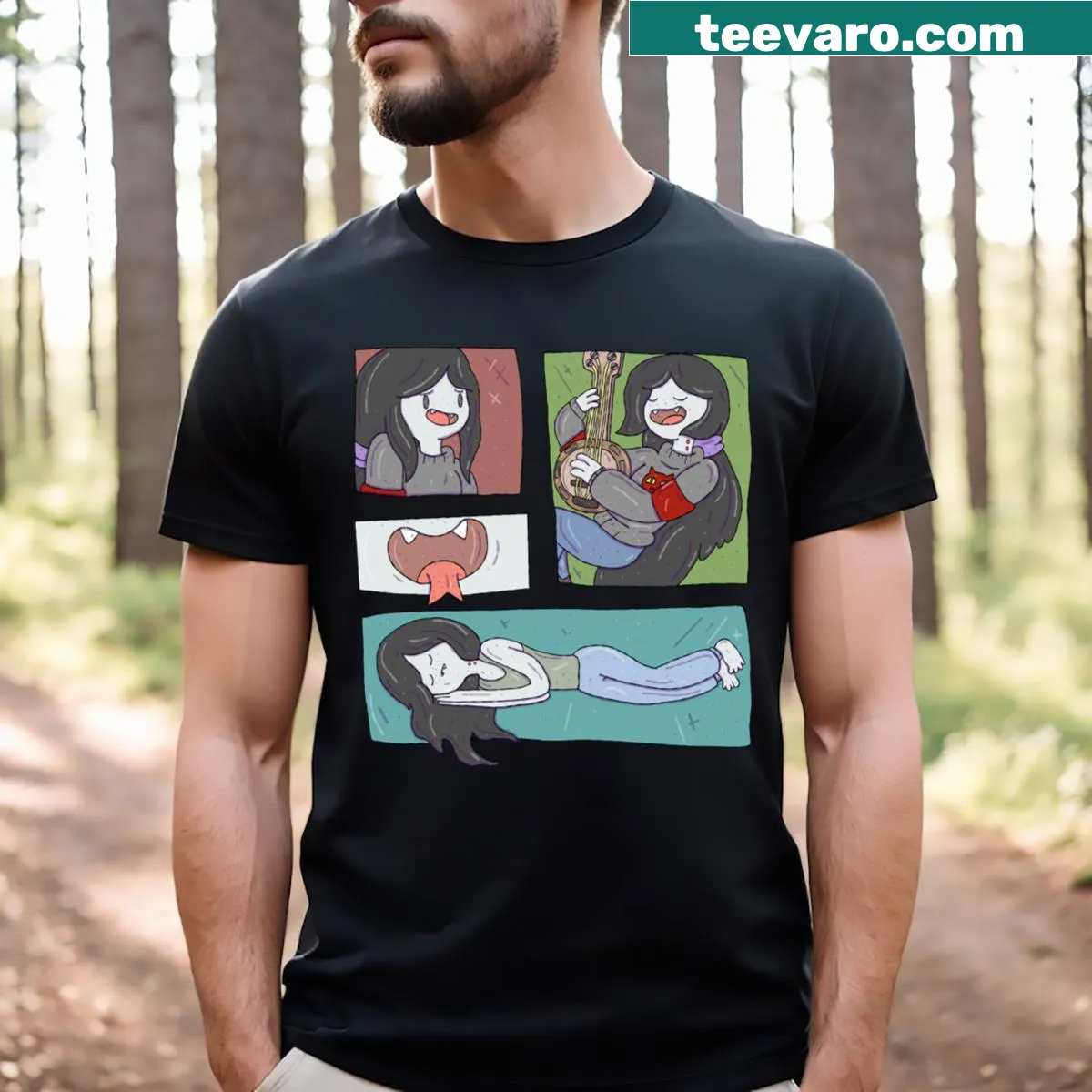 T-shirt featuring an artistic illustration of Marceline from Adventure Time — on a men's t-shirt