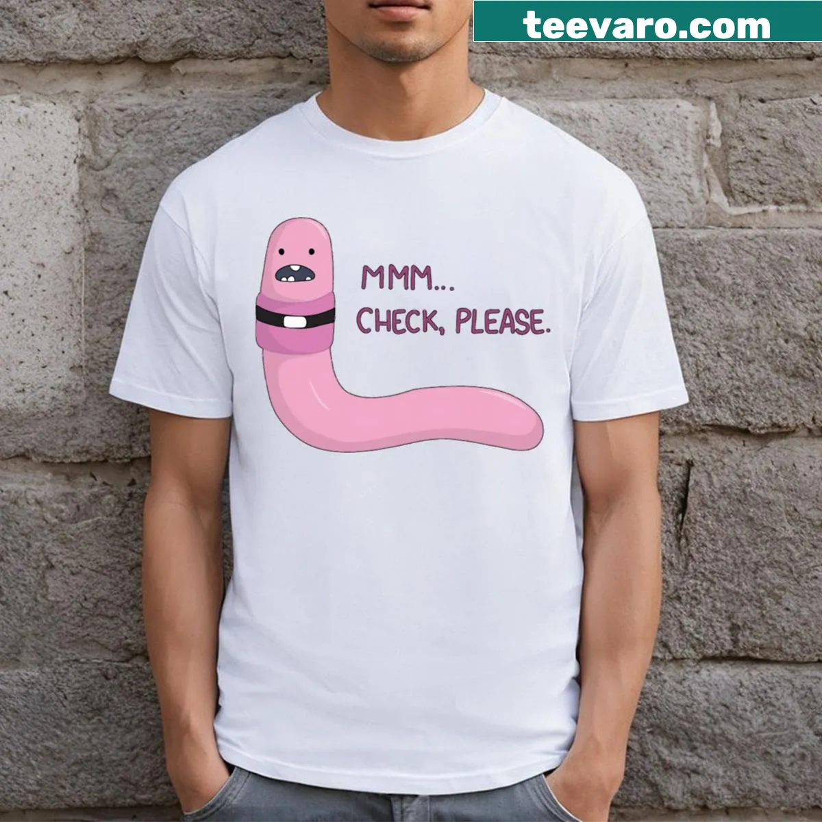 T-shirt featuring Shelby the snail from Adventure Time in a playful illustration — on a men's t-shirt