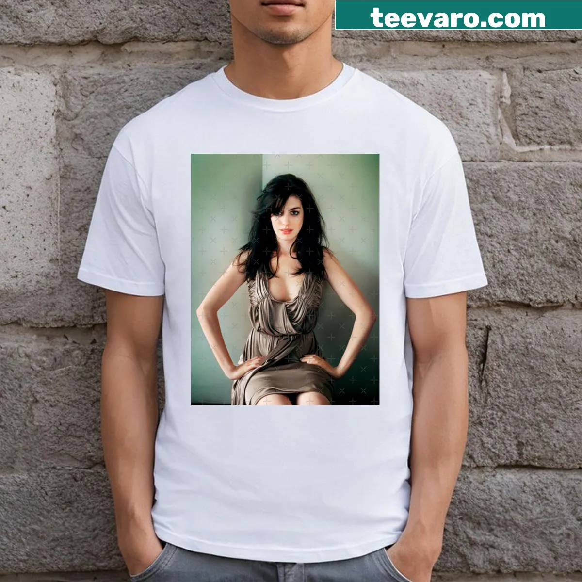 T-shirt celebrating young Anne Hathaway with a playful phrase — on a men's t-shirt