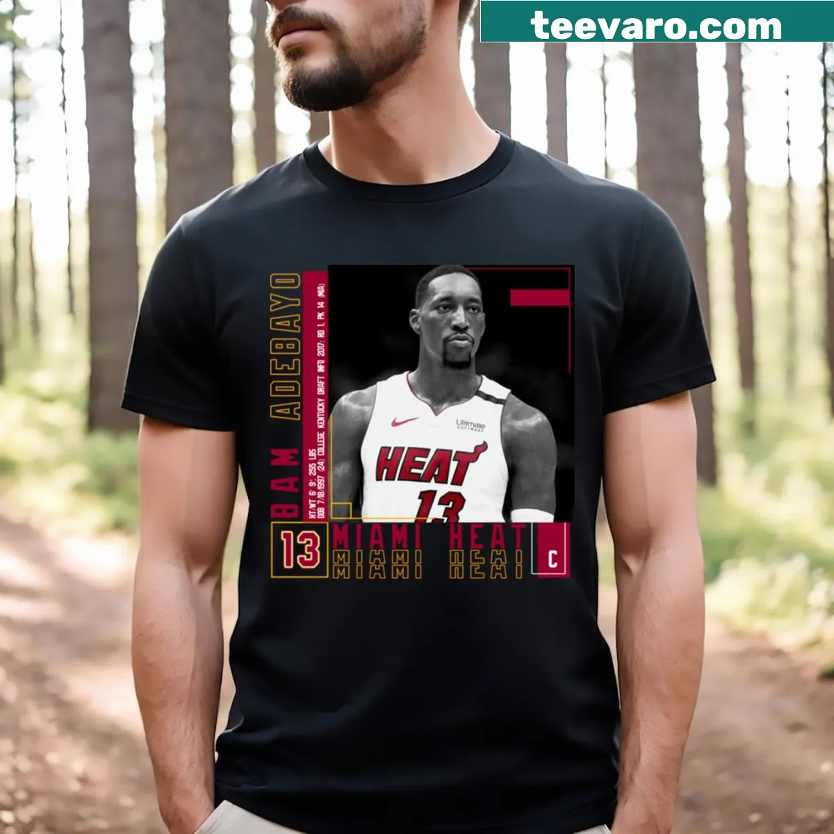 Minimalistic graphic t-shirt featuring Bam Adebayo design — on a men's t-shirt