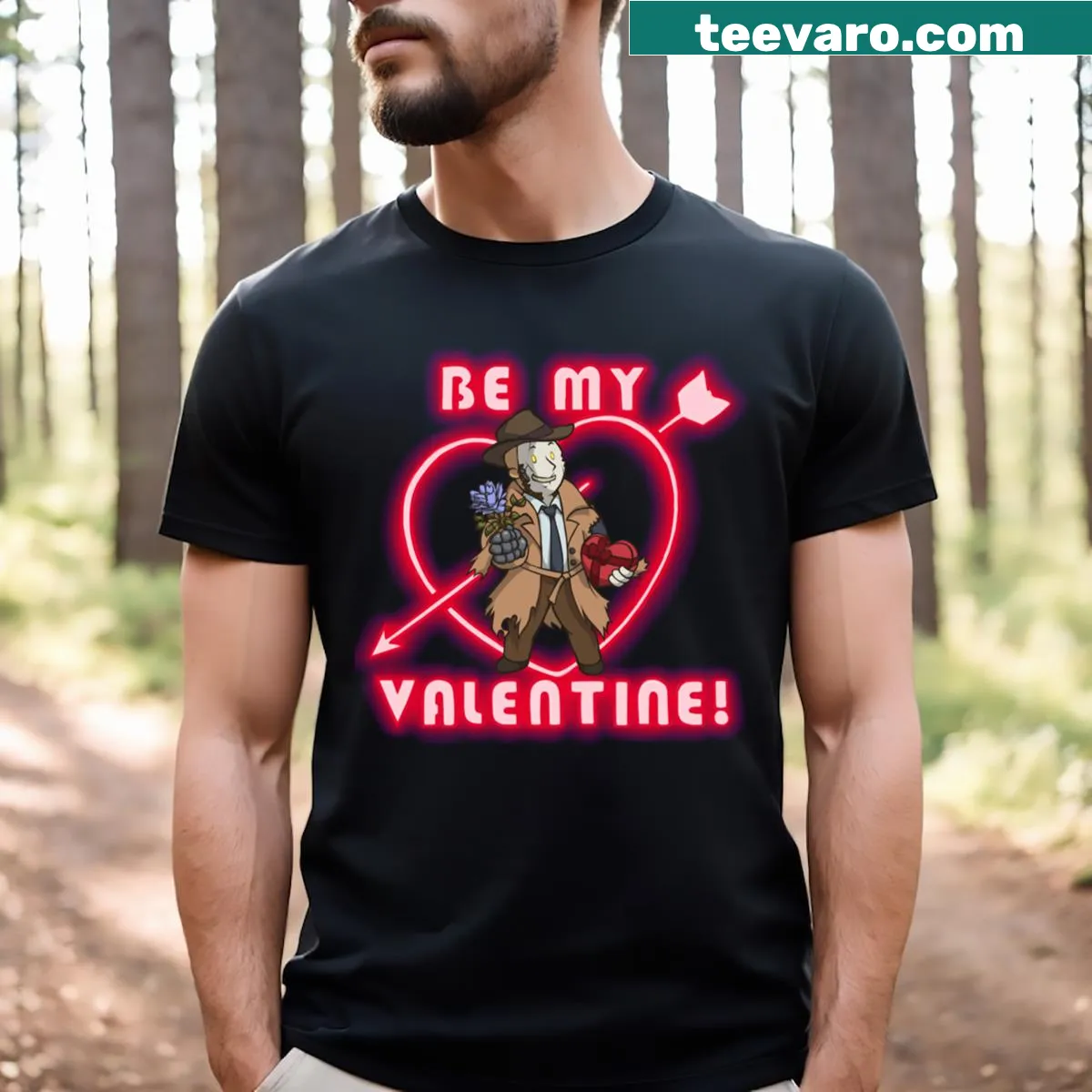 Be My Nick Valentine t-shirt with charming text design. — on a men's t-shirt