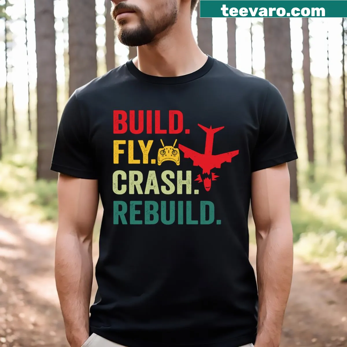 Cartoon design of model airplane building on T-shirt — on a men's t-shirt