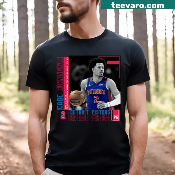Paper poster design of Cade Cunningham on t-shirt