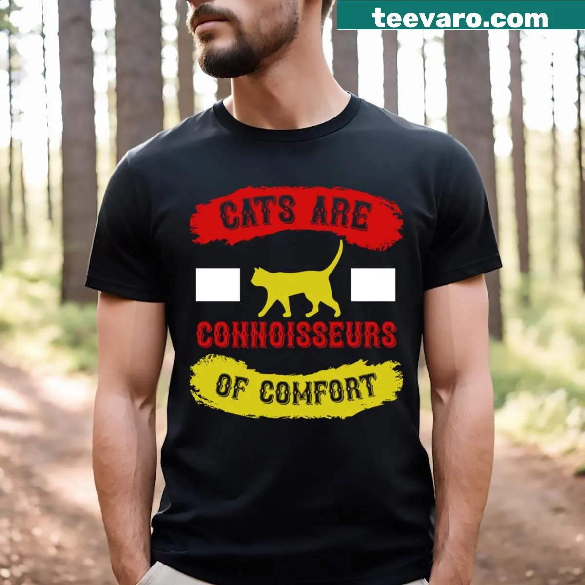 Funny T-shirt with the phrase 'Cats Are Connoisseurs Of Comfort' for men. — on a men's t-shirt