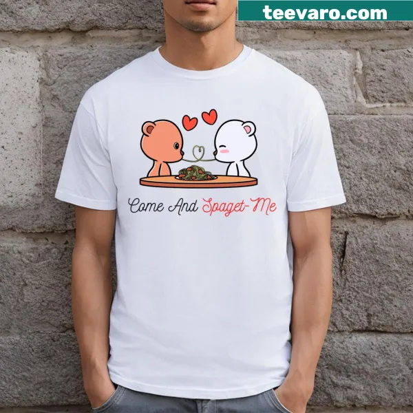 T-shirt with playful food-themed text about spaghetti.