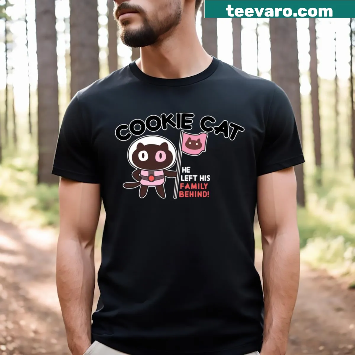Vintage-style T-shirt with a cartoon cat and humorous text about cookies — on a men's t-shirt