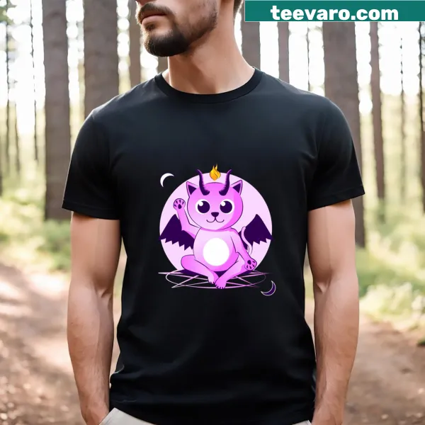 Cute baby cat Baphomet illustration t-shirt featuring a whimsical design.