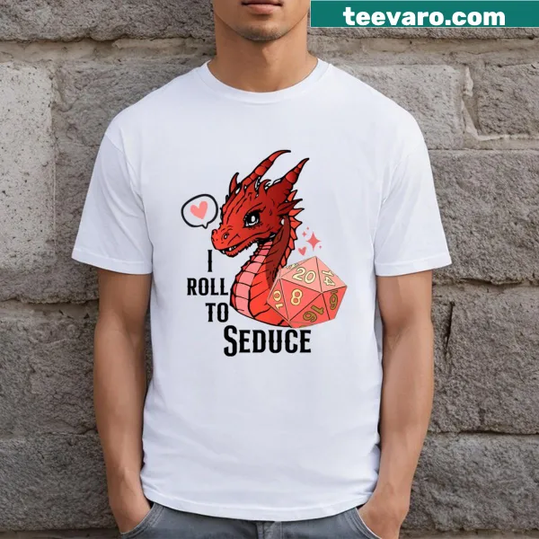 Cute red dragon and D20 dice graphic for Valentine's Day