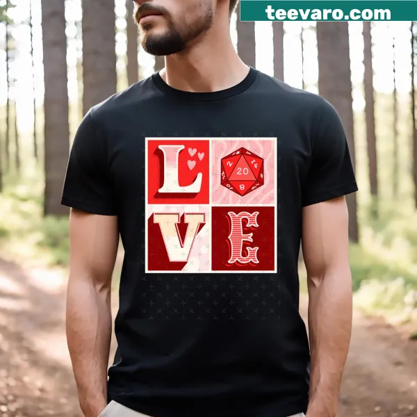 Typography design with hearts and D20 dice for Valentine's Day