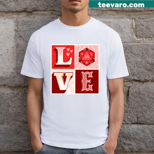 Cute typography with hearts and D20 dice for Valentine's Day