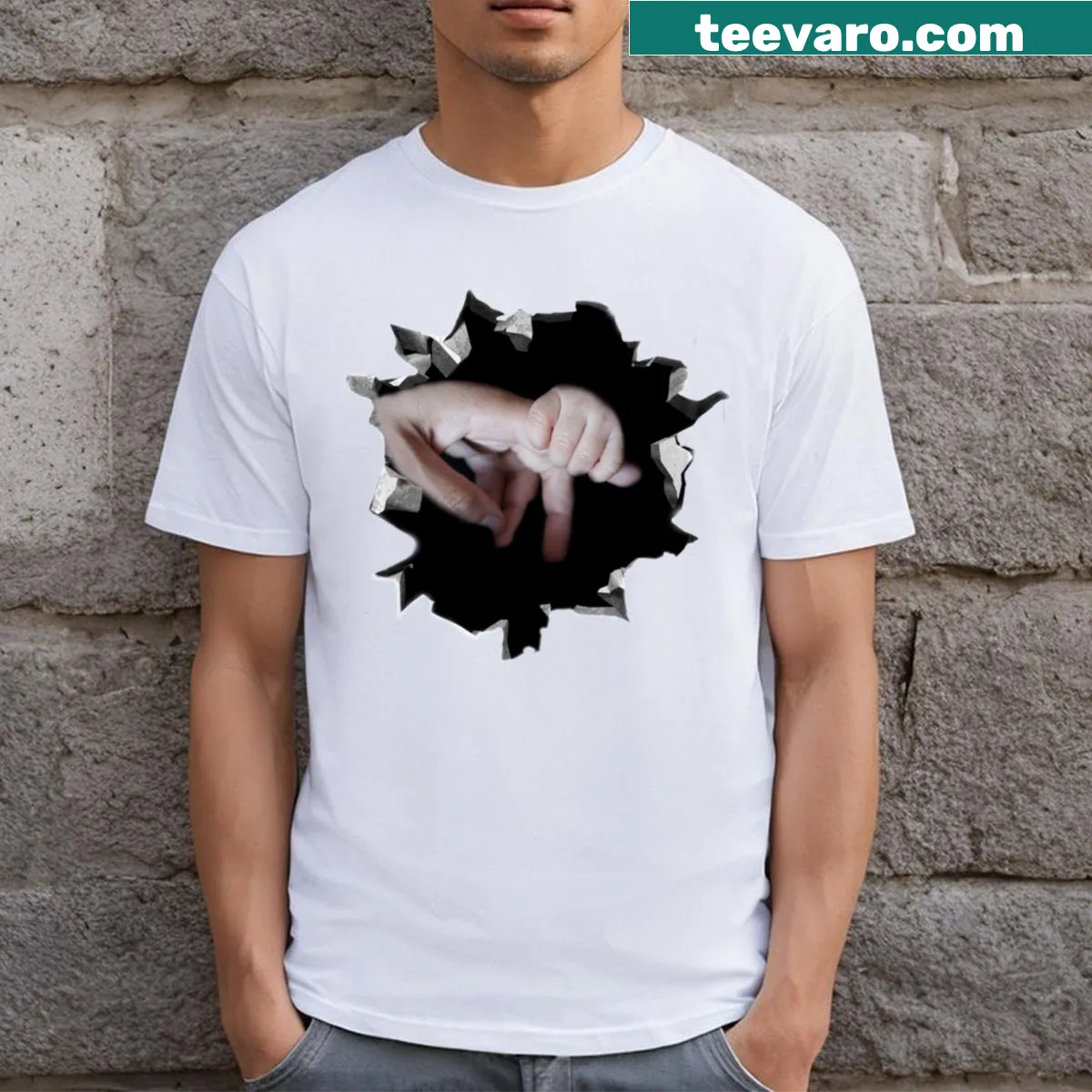 Playful T-shirt saying 'Don't Let My Hand My Father' — on a men's t-shirt