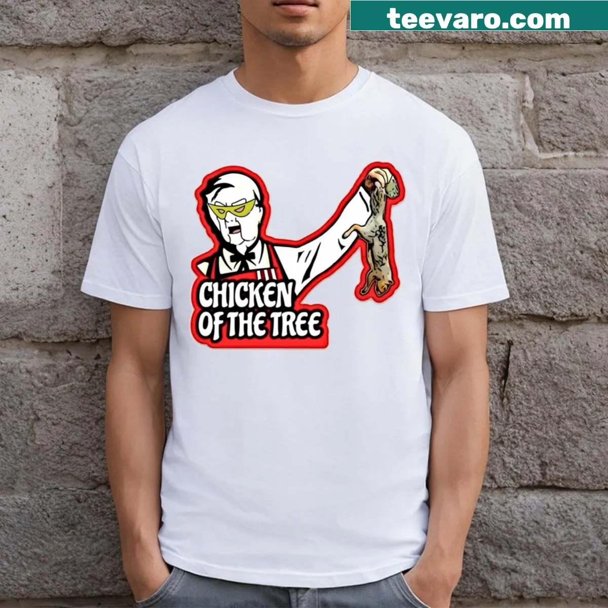 Aqua Teen Hunger Force themed t-shirt featuring Dr. Weirdaqua and a chicken — on a men's t-shirt