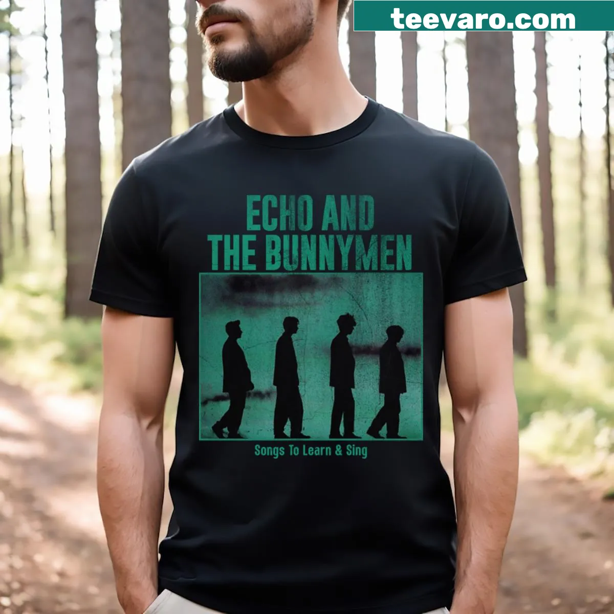 T-shirt featuring bold typography honoring the band Echo And The Bunnymen. — on a men's t-shirt
