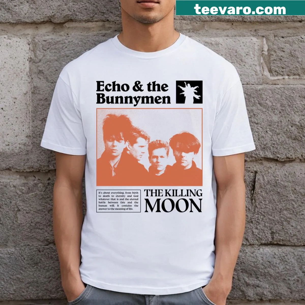 Fanmade tribute t-shirt for Echo And The Bunnymen with a stylized graphic — on a men's t-shirt