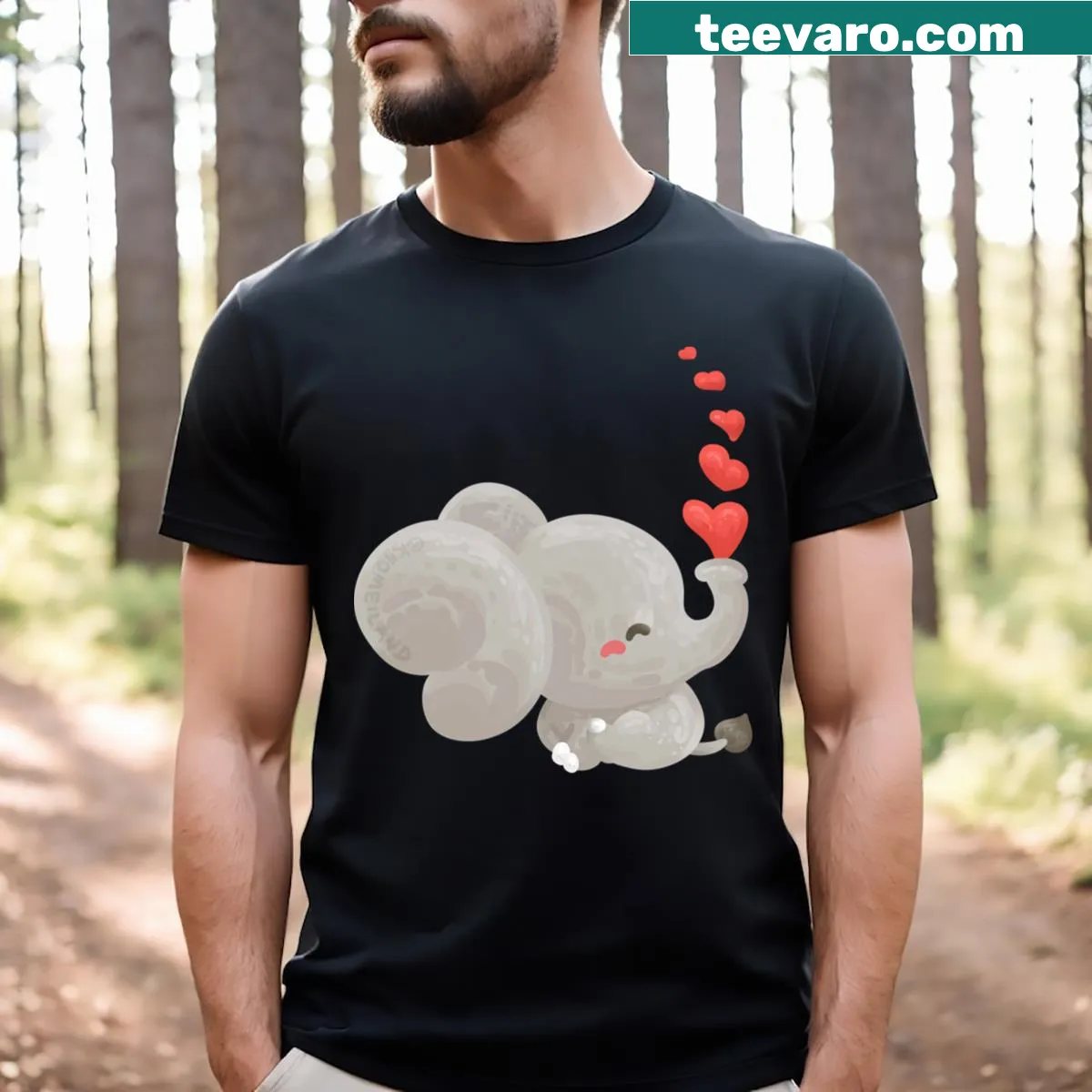 Cute illustration of an elephant in a Valentine's theme. — on a men's t-shirt