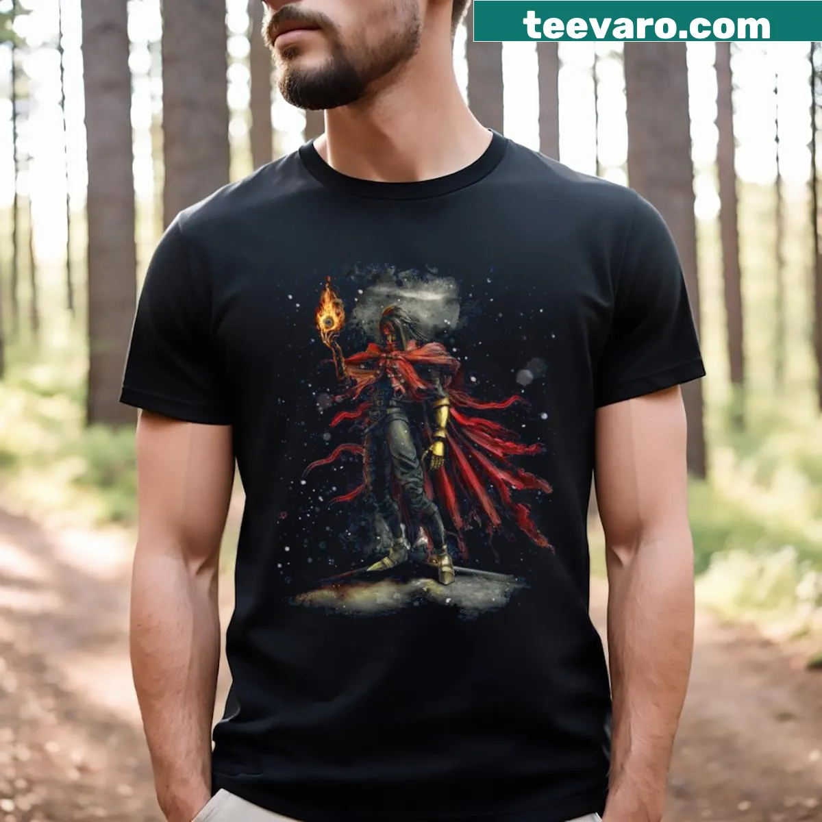 Vincent Valentine t-shirt with a dynamic illustration from Final Fantasy — on a men's t-shirt