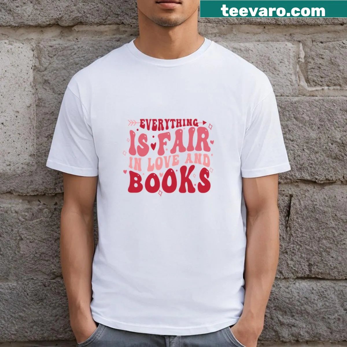 Cute typography on a t-shirt with book and love theme — on a men's t-shirt