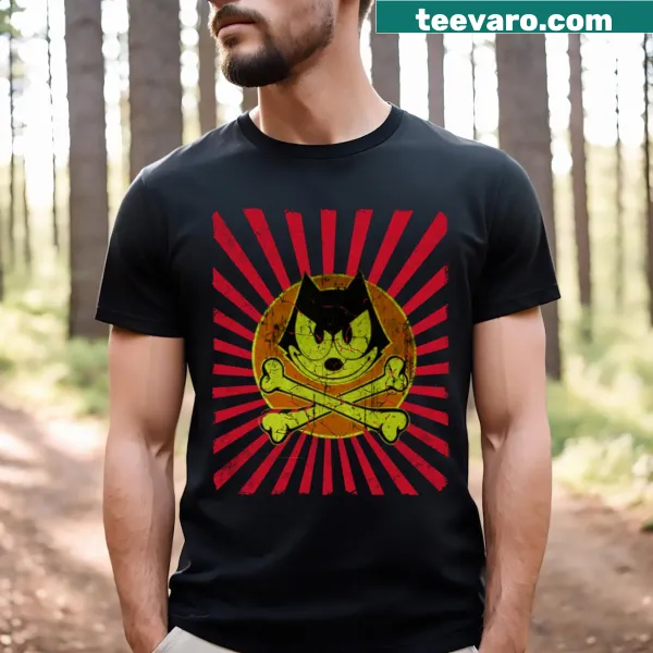Graphic of Felix the Cat with text on a children's t-shirt