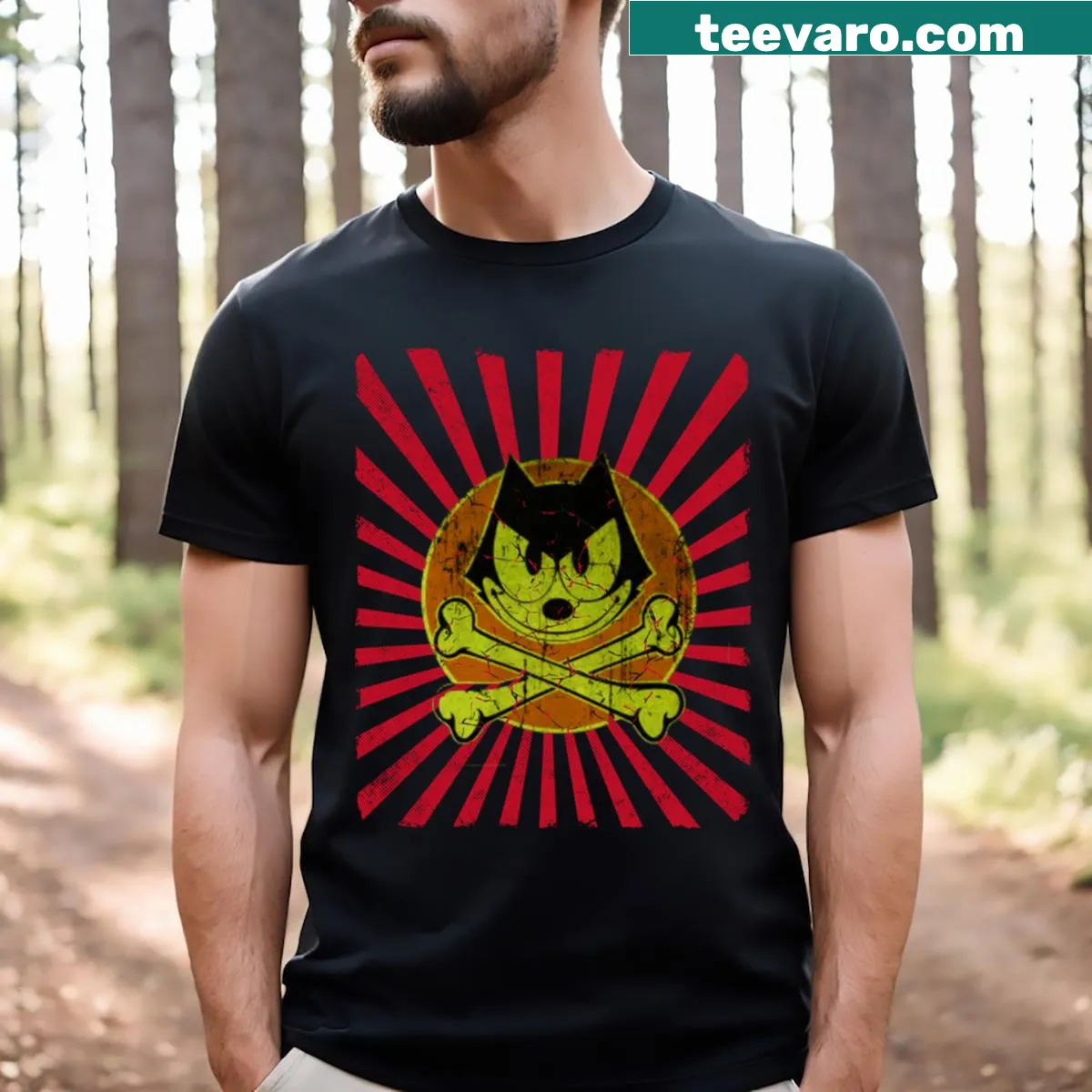 Graphic of Felix the Cat with text on a children's t-shirt — on a men's t-shirt