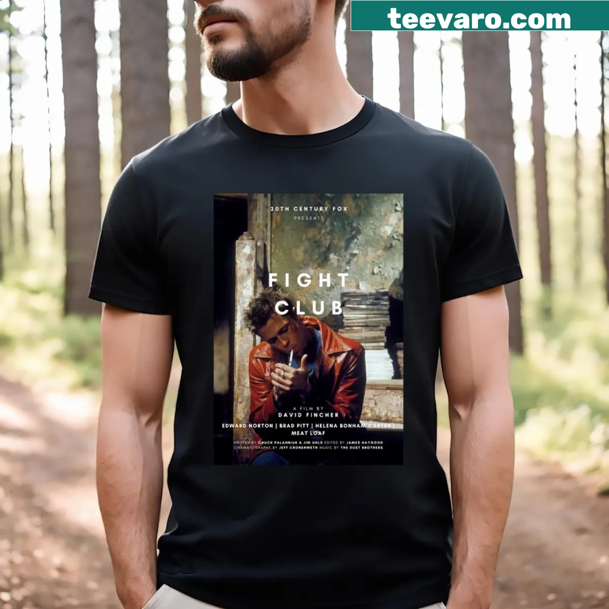Graphic t-shirt featuring elements from Fight Club movie — on a men's t-shirt