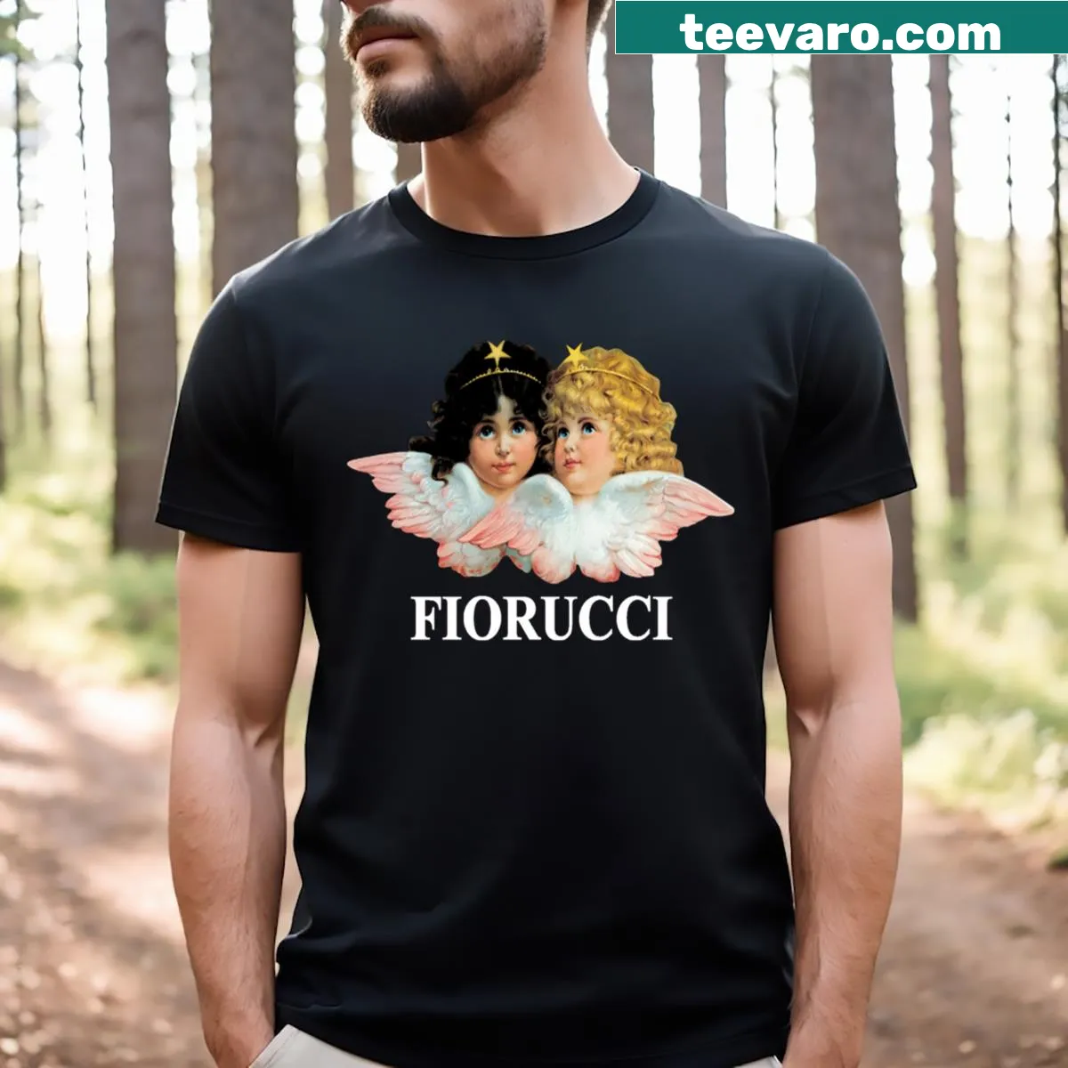 Minimalist Fiorucci typography on a T-shirt. — on a men's t-shirt