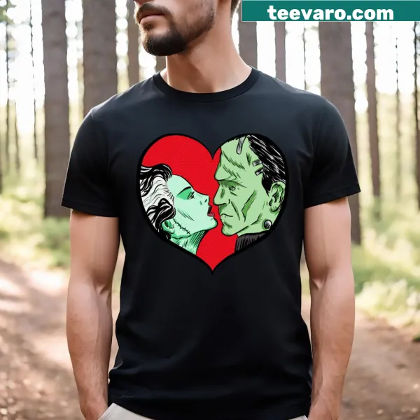 Playful Frankenstein Valentine design on a t-shirt.