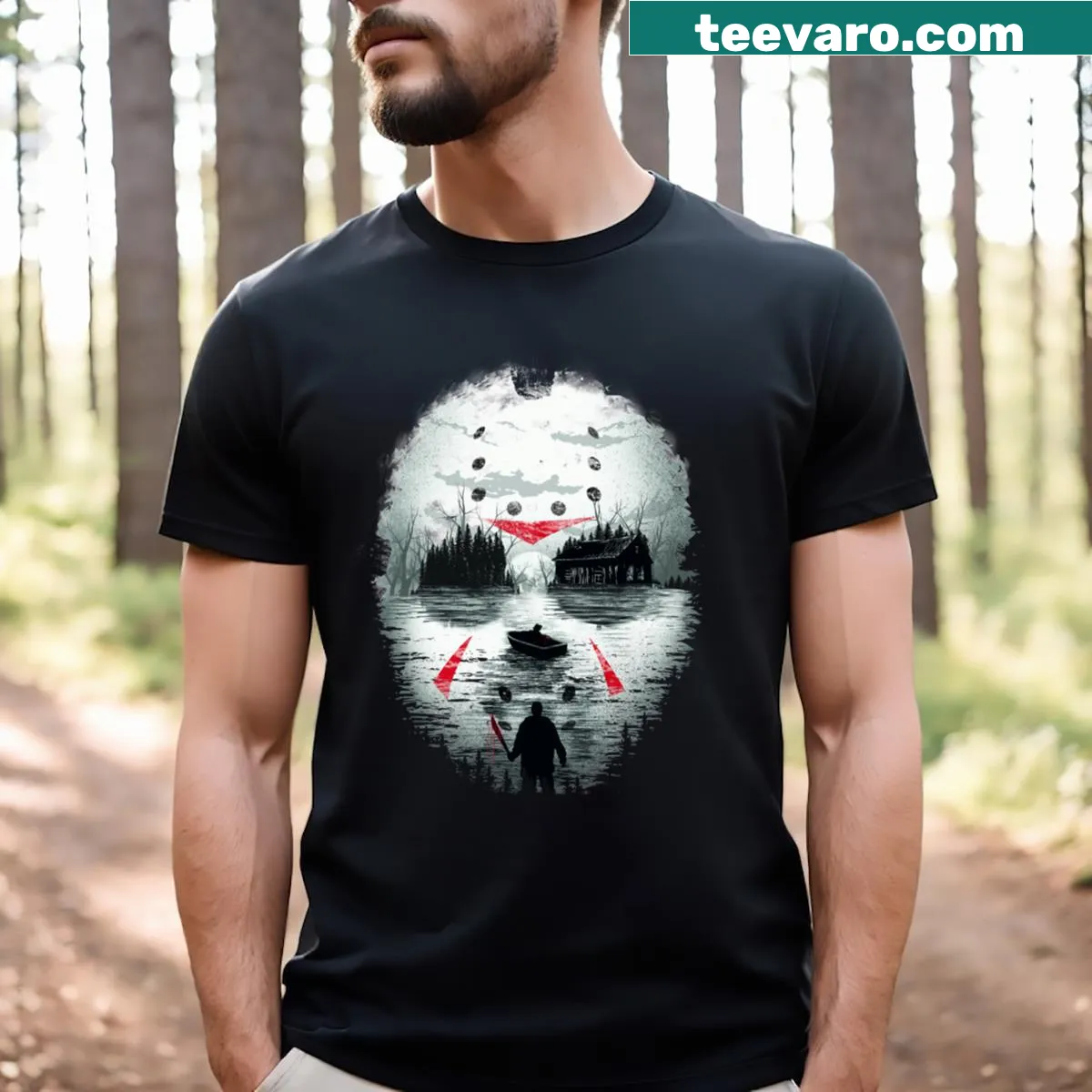 Bold typography T-shirt for Friday Night Terror theme — on a men's t-shirt