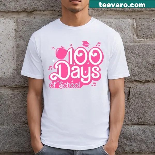 Celebratory T-shirt for teachers featuring 'Happy 100 Days Of School'