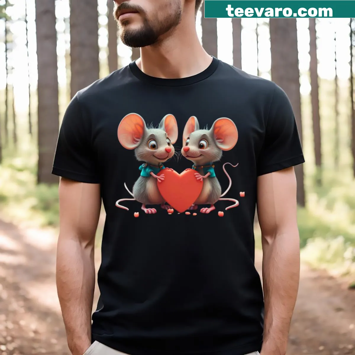 Cute illustrated T-shirt for kids featuring a Valentine's Day mouse — on a men's t-shirt