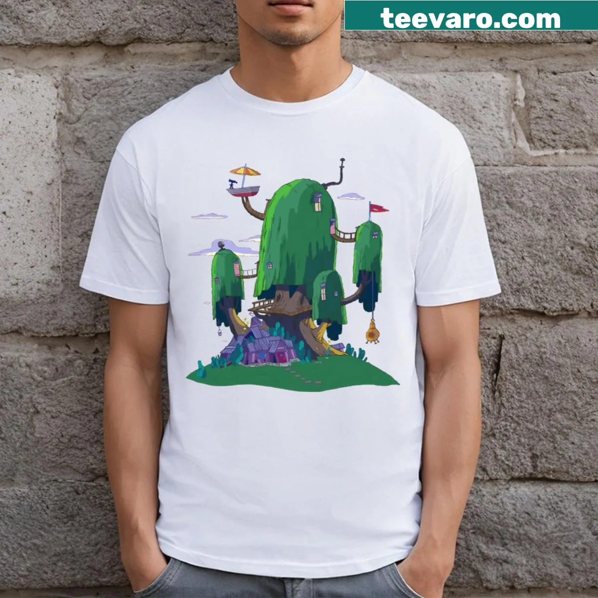 Typography t-shirt with the phrase Home Is Where The Adventure Is — on a men's t-shirt