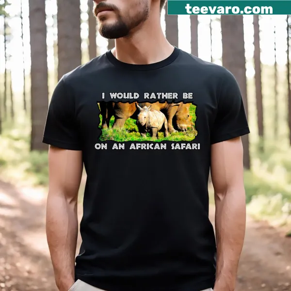 Rhinoceros mother and calf design on safari-themed t-shirt