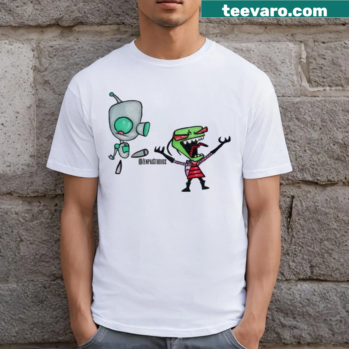T-shirt featuring a graphic inspired by Invader Zim — on a men's t-shirt