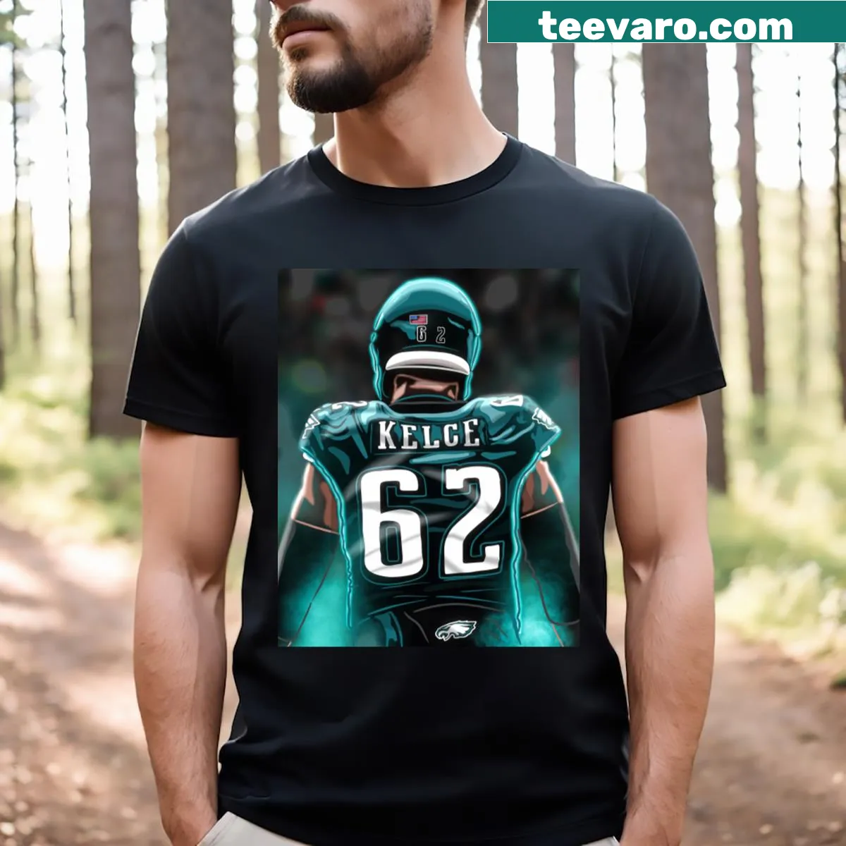 Neon design T-shirt featuring Jason Kelce — on a men's t-shirt