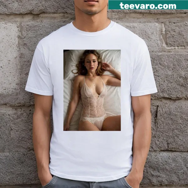T-shirt featuring the name Jennifer Lawrence in bold typography