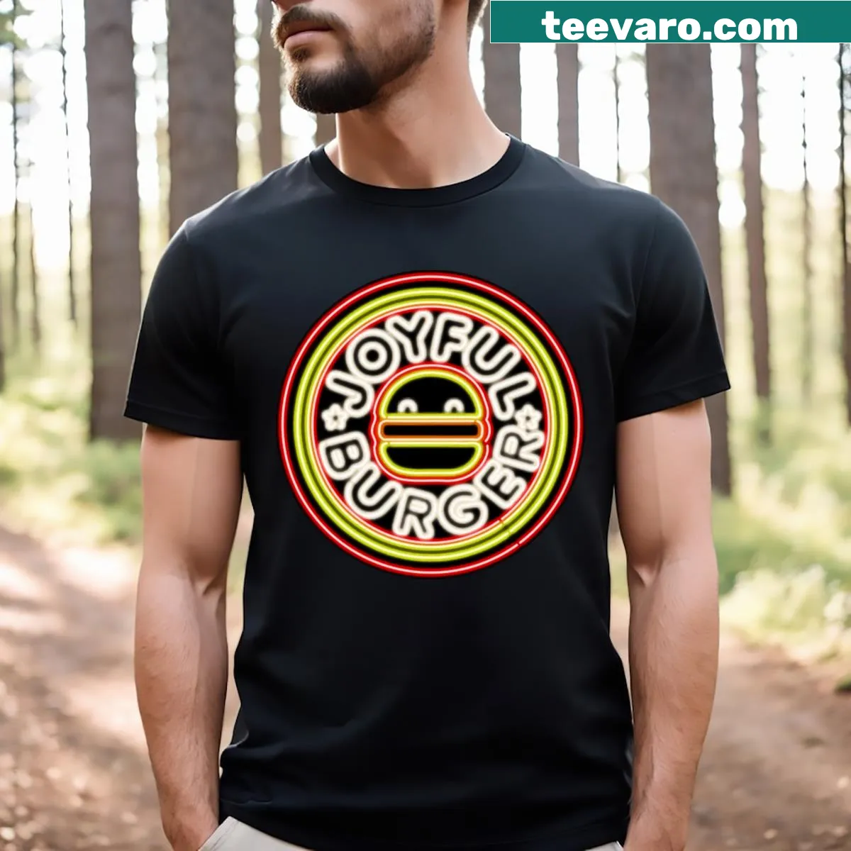 Illustration of the burger logo from The Amazing World of Gumball on a T-shirt — on a men's t-shirt