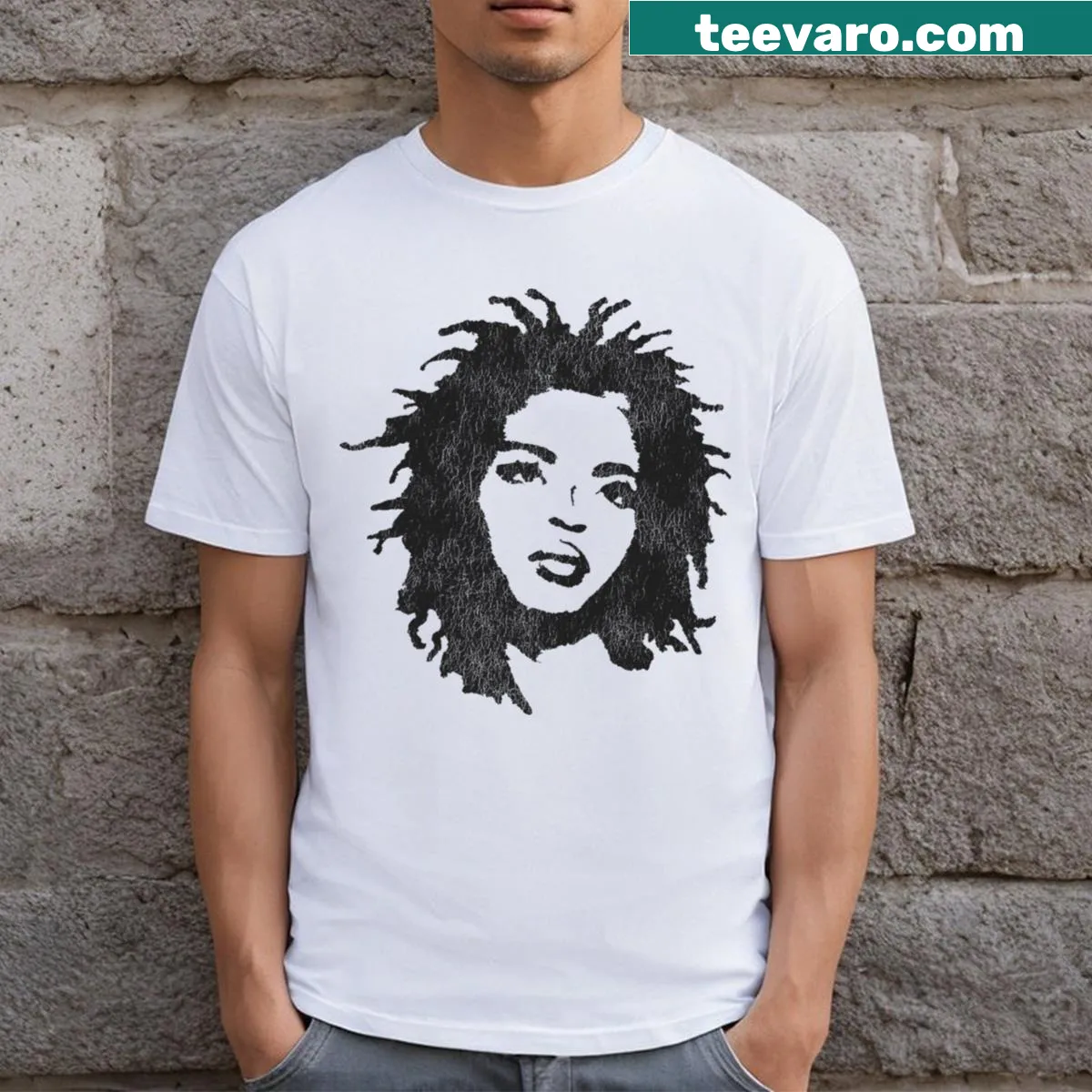 Vintage-style T-shirt honoring Lauryn Hill with nostalgic design — on a men's t-shirt