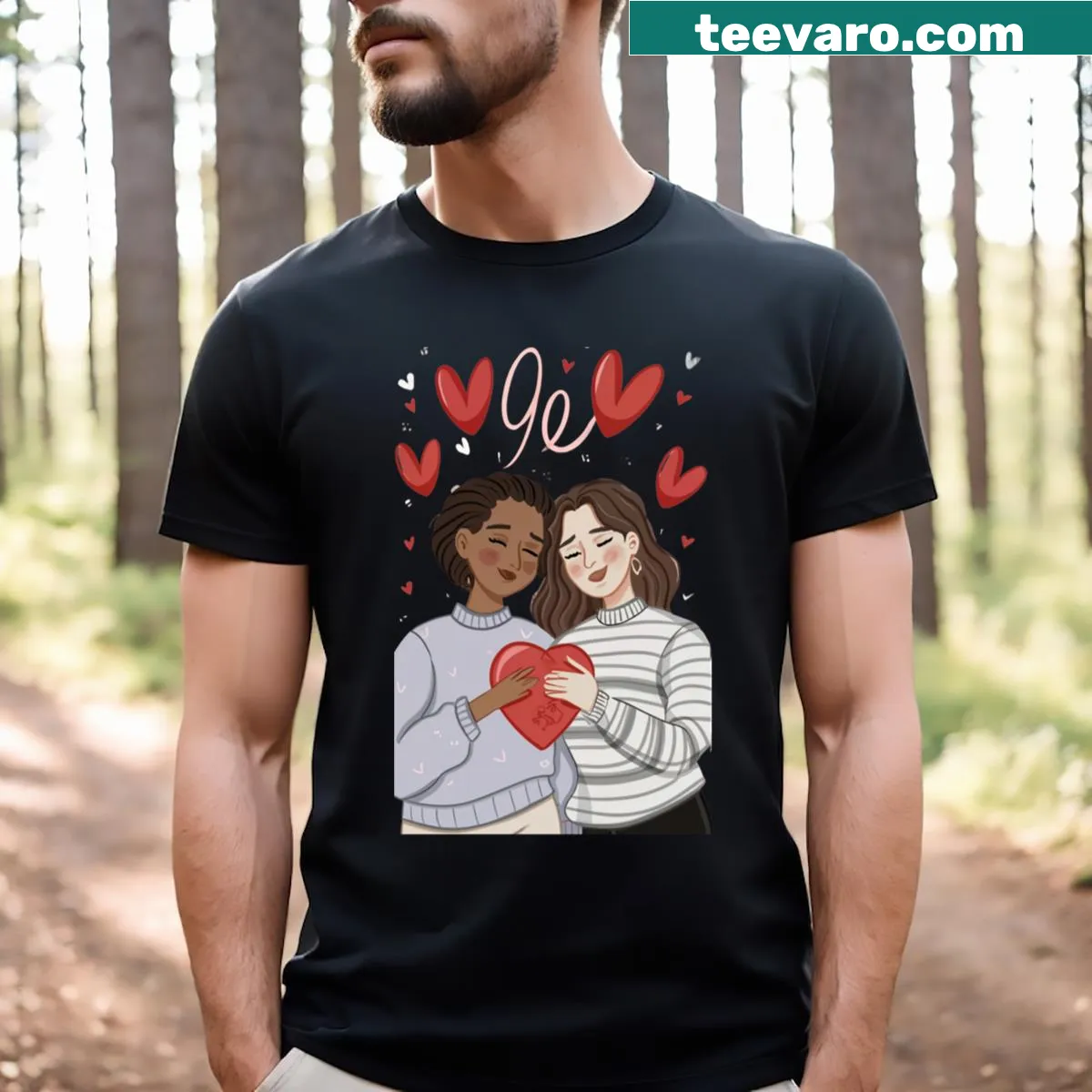 Cute Lesbian Valentine's Day t-shirt with 'Together' typography — on a men's t-shirt