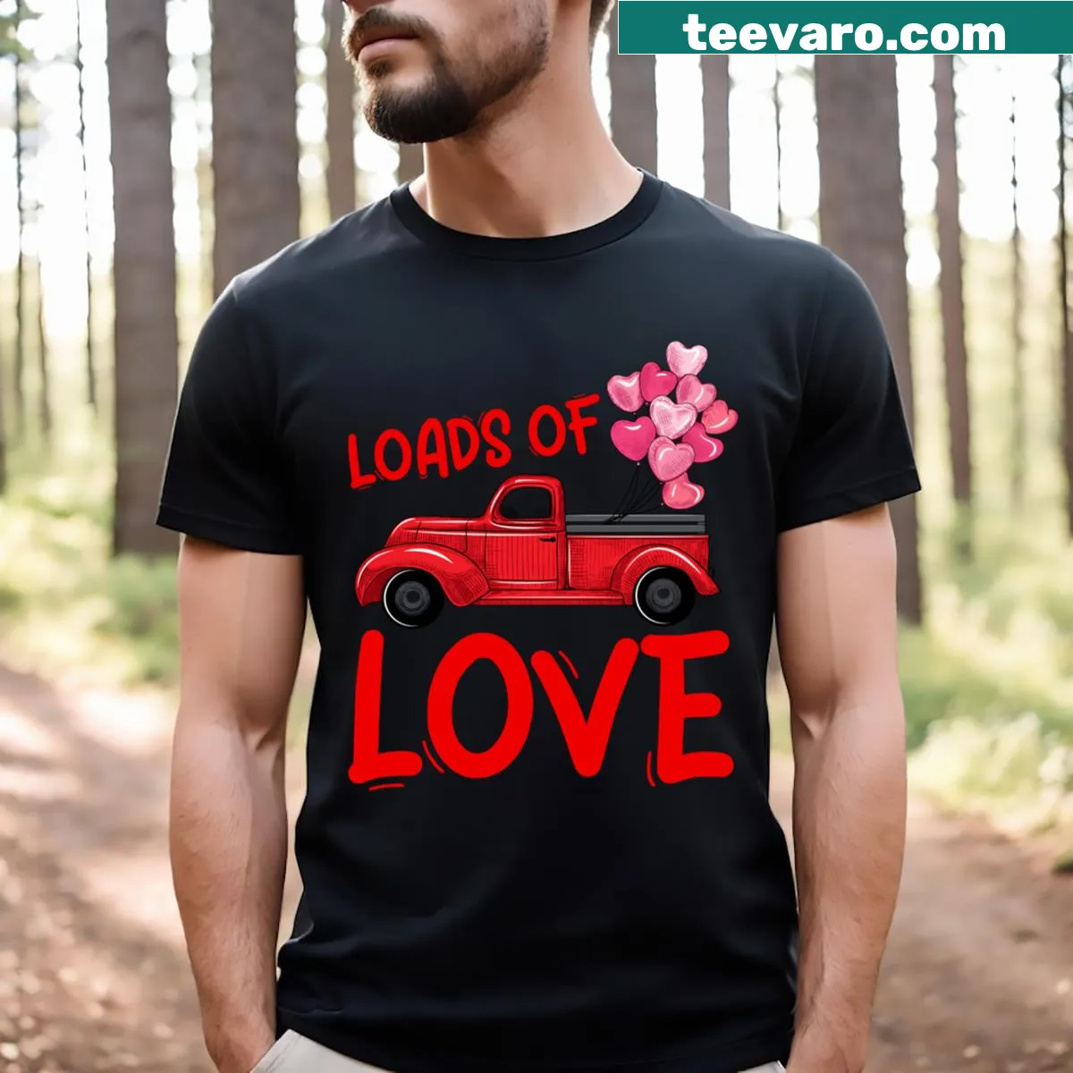 Cute tractor loaded with hearts for Valentine's Day T-shirt for toddlers — on a men's t-shirt