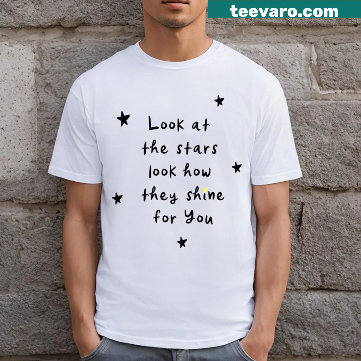 Inspirational T-shirt with phrase about stars and shining — on a men's t-shirt